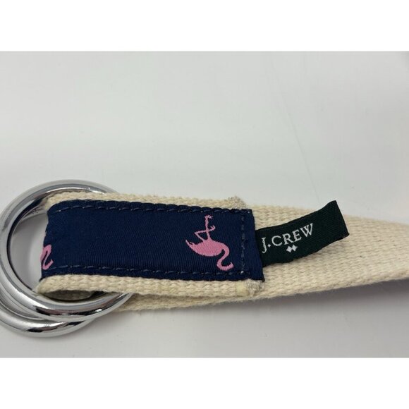 J. Crew Belt Fabric Blue/Pink Flamingo Double D Ring Sz Small - Picture 3 of 7